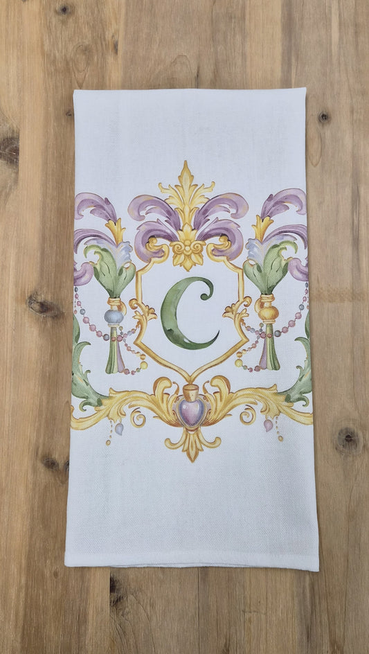 Mardi Gras Watercolor Crest Flour Sack Towel