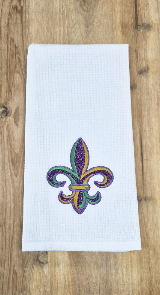 Fleur De Lis Mardi Gras Glitter Waffle Towel