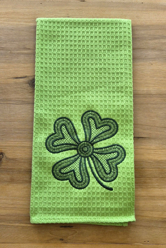 Four Leaf Clover Embroidered Kitchen Towel