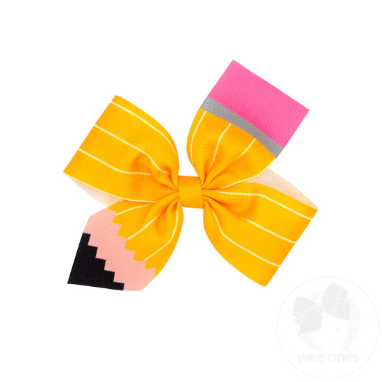 Medium Pencil Print Grosgrain Hair Bow