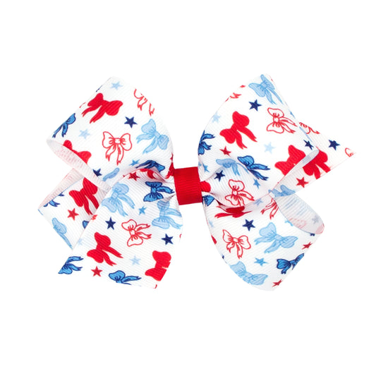 Medium Patriotic Print Grosgrain Hair Bow