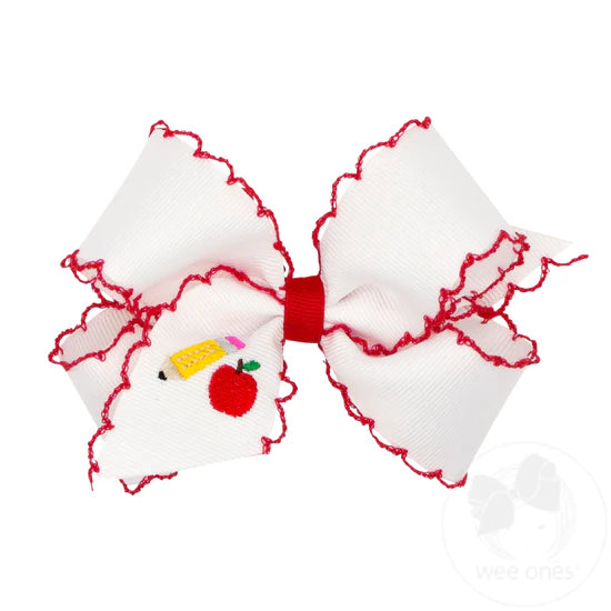 Medium Back to School Moonstitch Embroidered Hair Bows