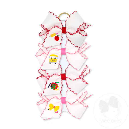 Medium Back to School Moonstitch Embroidered Hair Bows