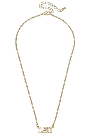 LSU Tigers Varsity Outline Necklace in Shiny Gold