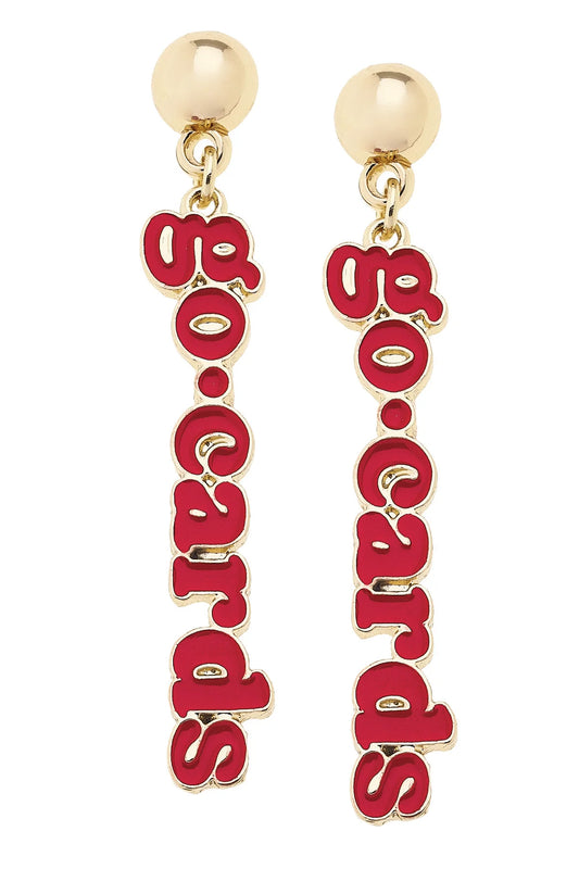 Cardinals Slogan Earrings in Red/Shiny Gold
