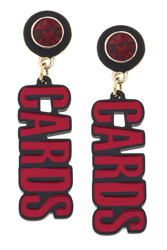 Cardinals Resin Block Letter Earrings in Red