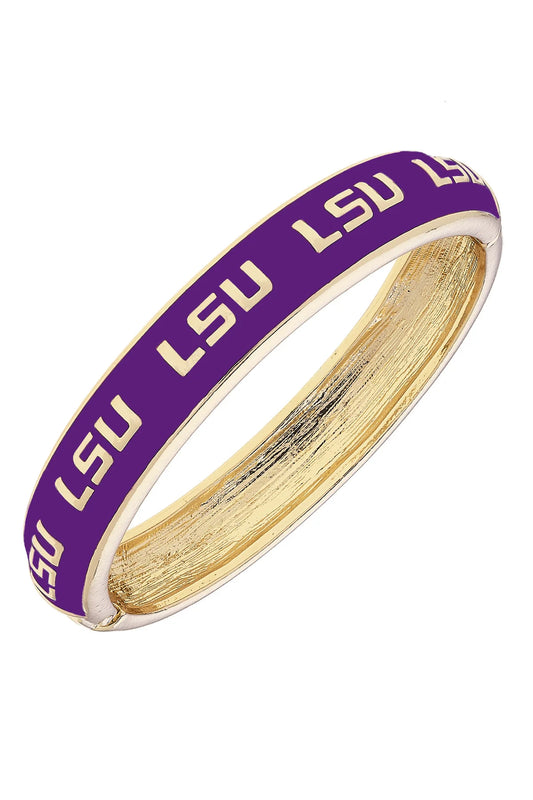 LSU Tigers Sculpted Enamel Logo Hinge Bangle in Purple