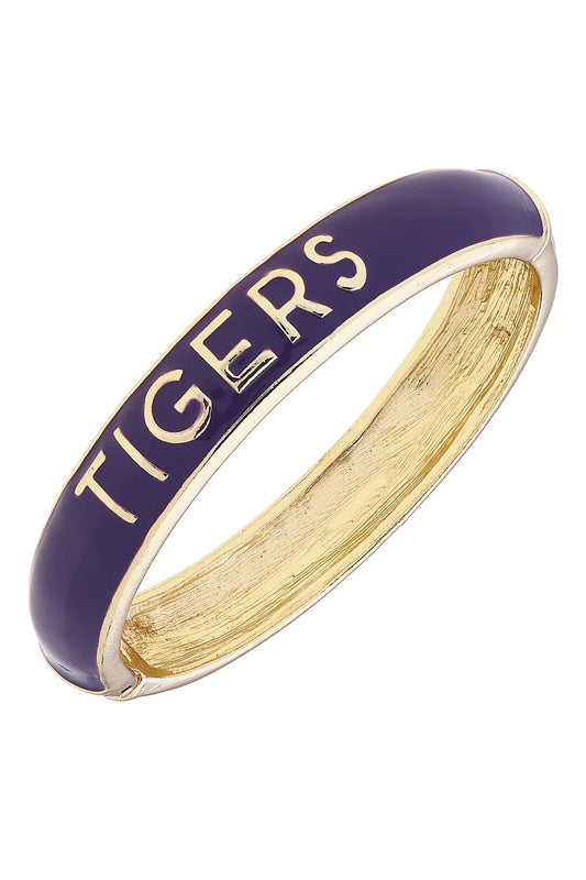 Tigers Sculpted Enamel Hinge Bangle in Purple