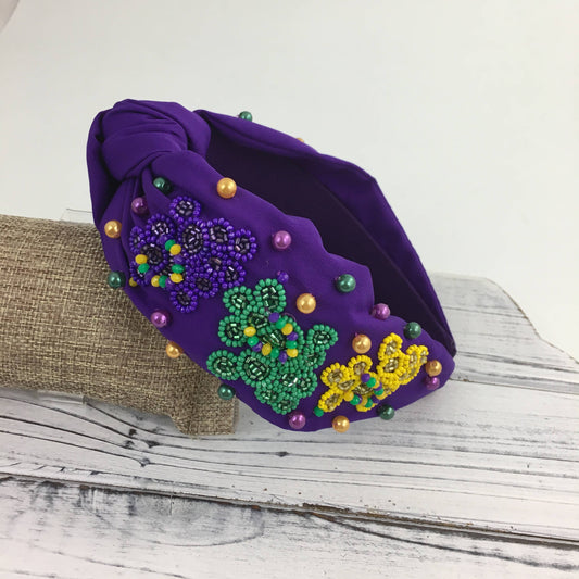 Mardi Gras bead dog knot headband