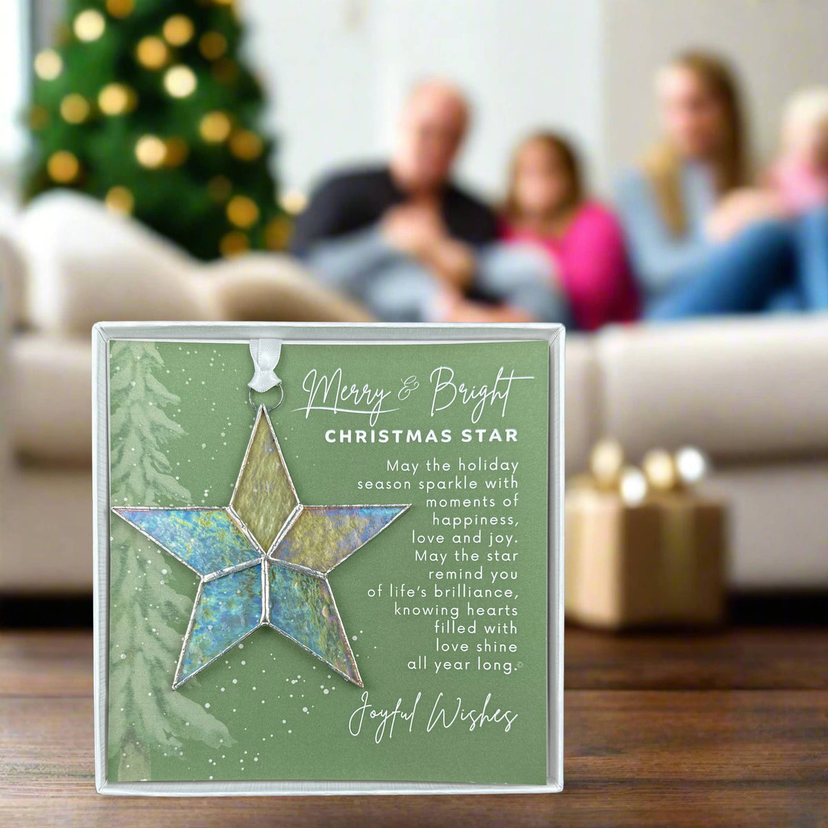 Merry & Bright Christmas Star Stained Glass Ornament