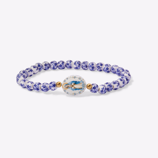 Holy Water Miraculous Mary Porcelan Bracelet: Waterproof Gold