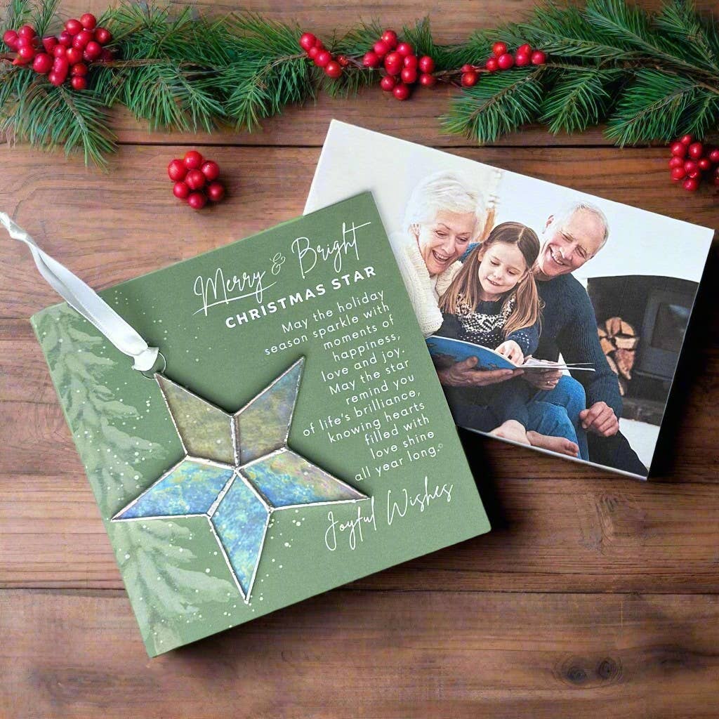 Merry & Bright Christmas Star Stained Glass Ornament