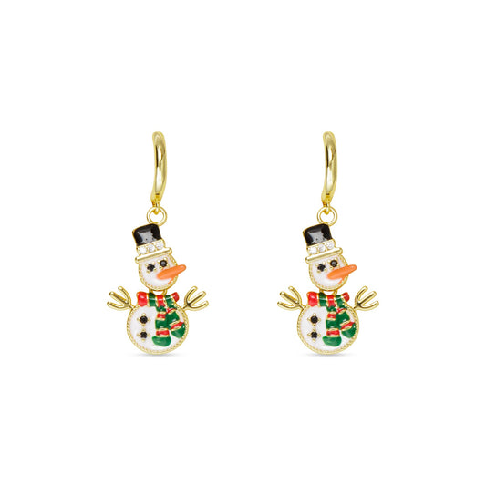 Gold Snowman Dangle Earrings