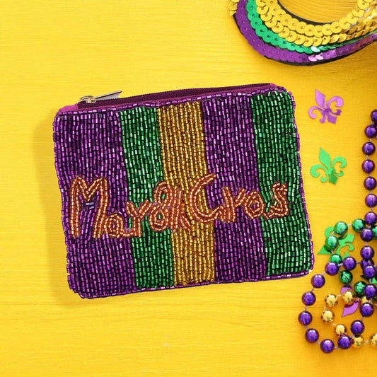 Mardi Gras Seed Beaded Mini Pouch