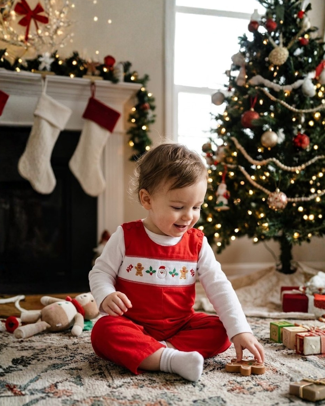 Red Velvet Christmas Smocked Overalls