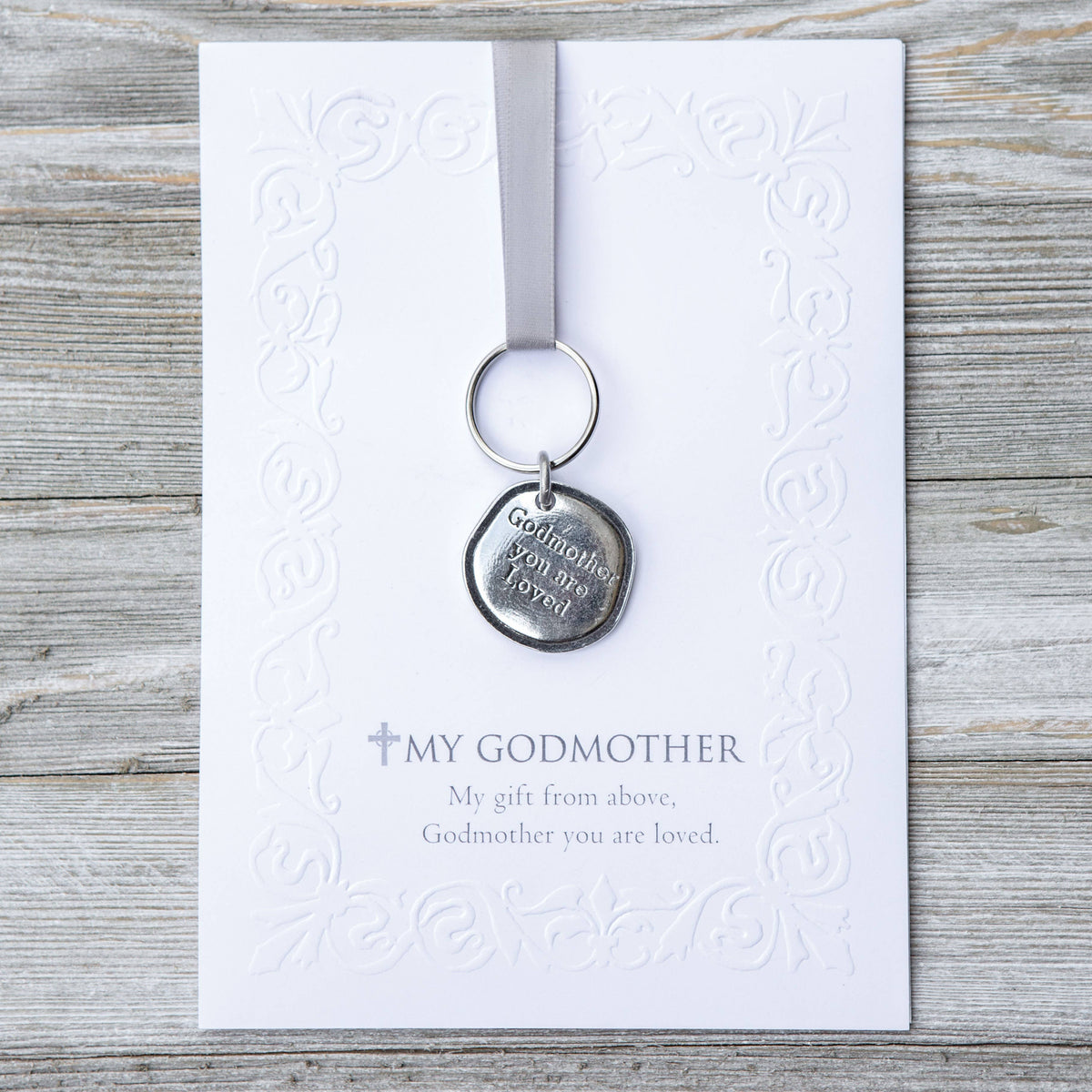Godmother You Are Loved Pewter Keychain