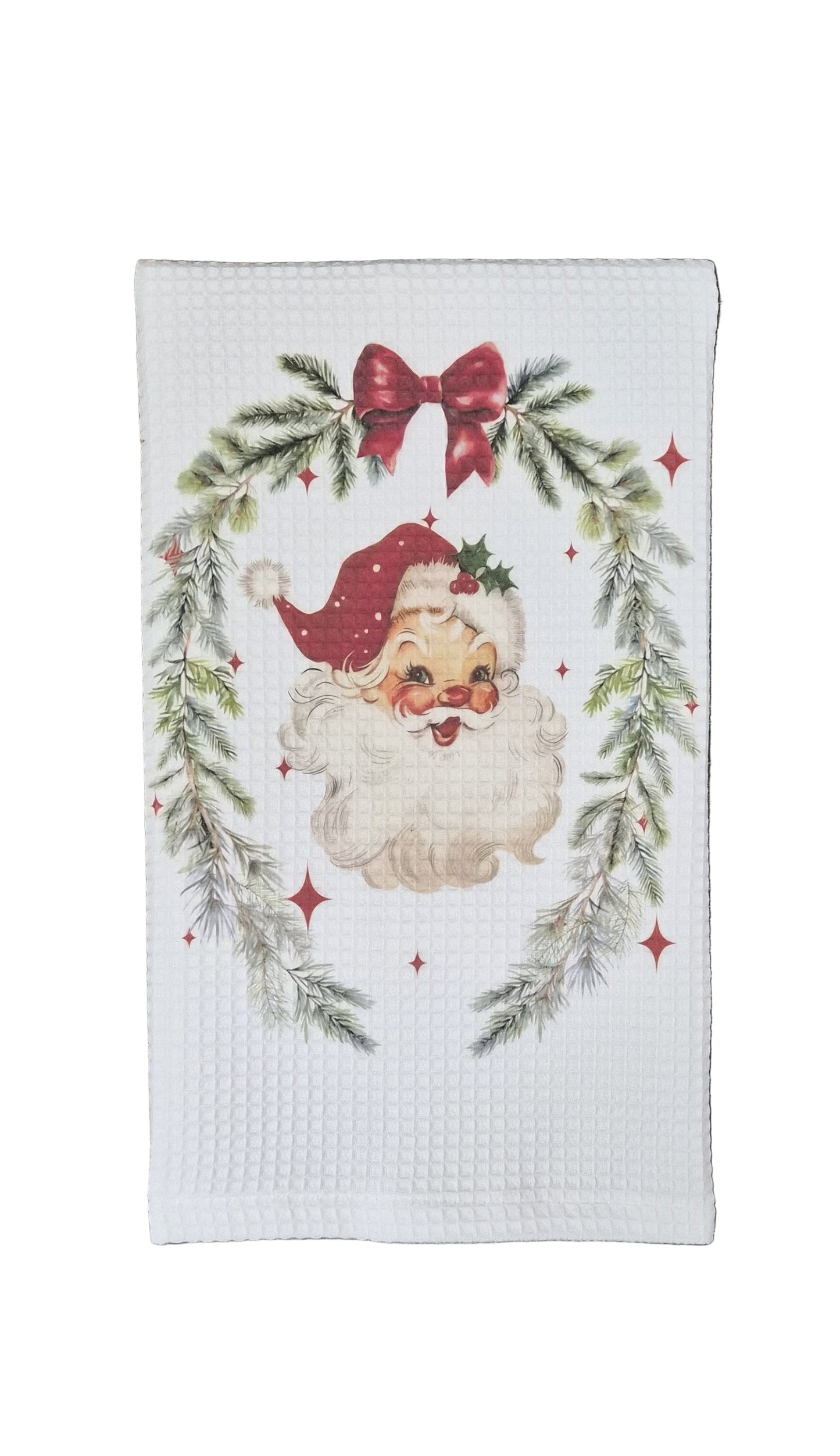 Santa and Garland Waffle Tea Towel