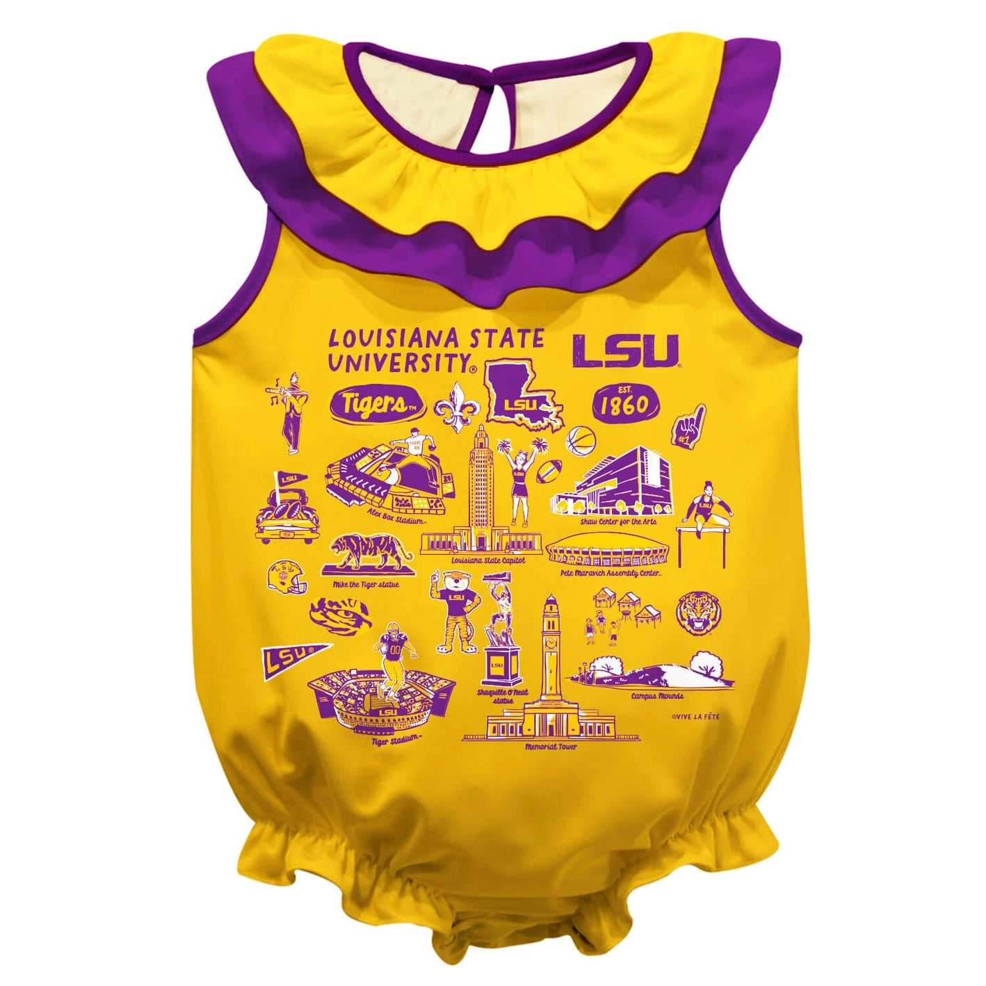 LSU Tigers Hand Sketched Impressions Ruffle Bodysuit: Purple