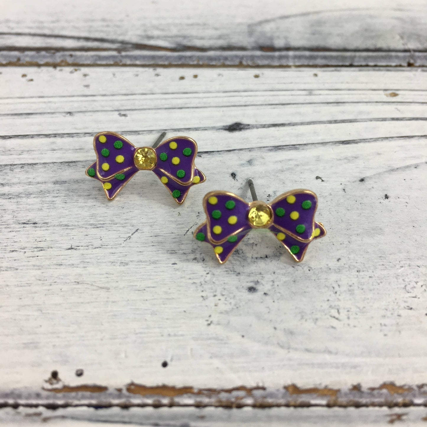 Mardi Gras Polka Dot Bow Earrings