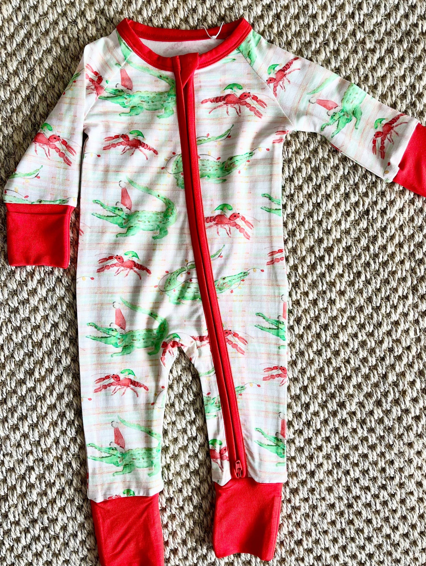 Gator/Crawfish Christmas Zipper Onesie
