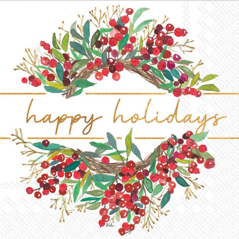 Happy Holidays Wreath Cocktail Napkins