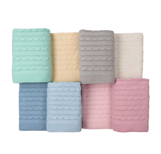Baby Blanket with Braided Cotton Knit: Light Pink