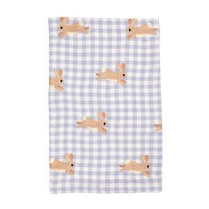 Embroidered Blue Check Bunny Tea Towel