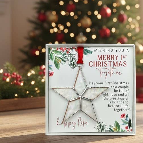 1st Christmas Wedding Ornament Stained Glass Star