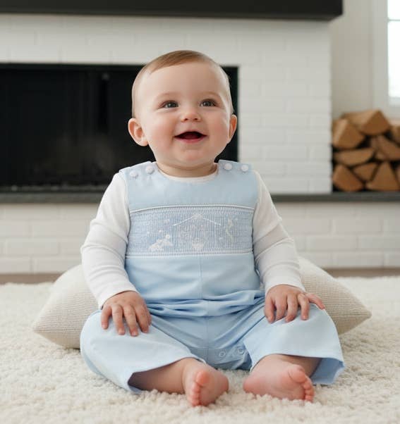 Light Blue Nativity Smocked Overalls