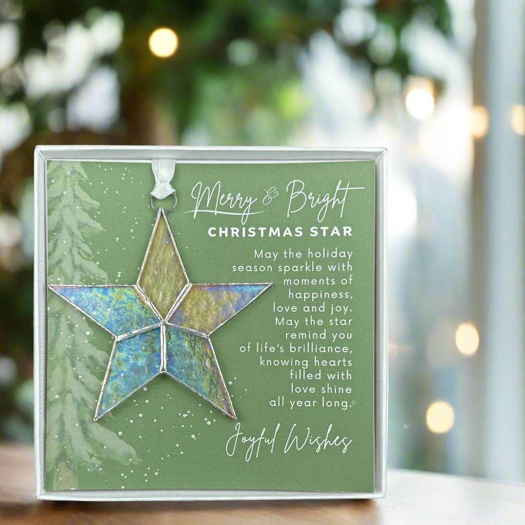 Merry & Bright Christmas Star Stained Glass Ornament