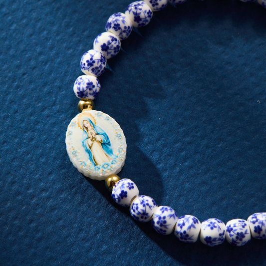 Holy Water Miraculous Mary Porcelan Bracelet: Waterproof Gold