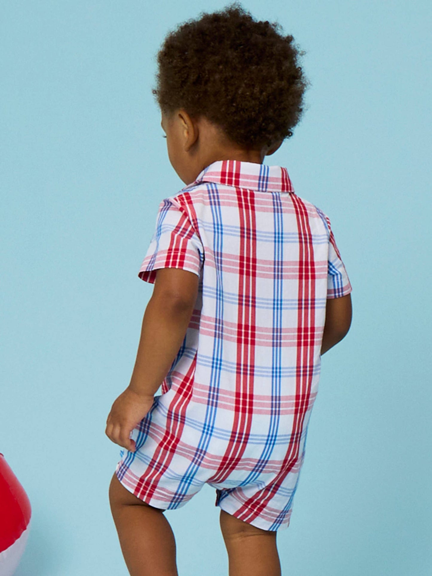Lincoln Plaid Short Sleeve Woven Button-Up Romper