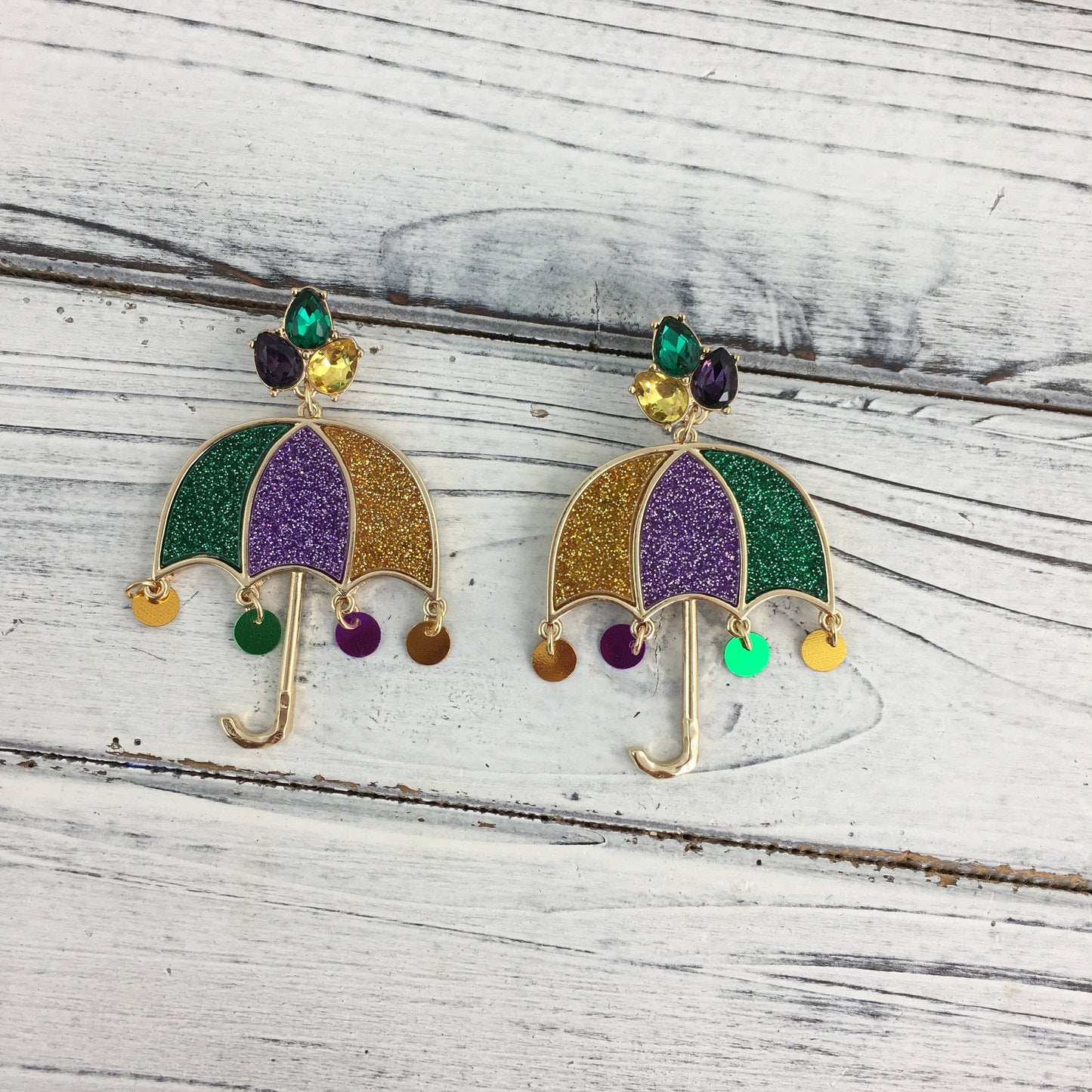 Mardi Gras glitter umbrella earrings 