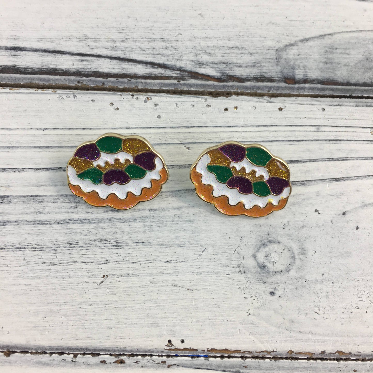 Mardi Gras Enamel King Cake Post Earrings