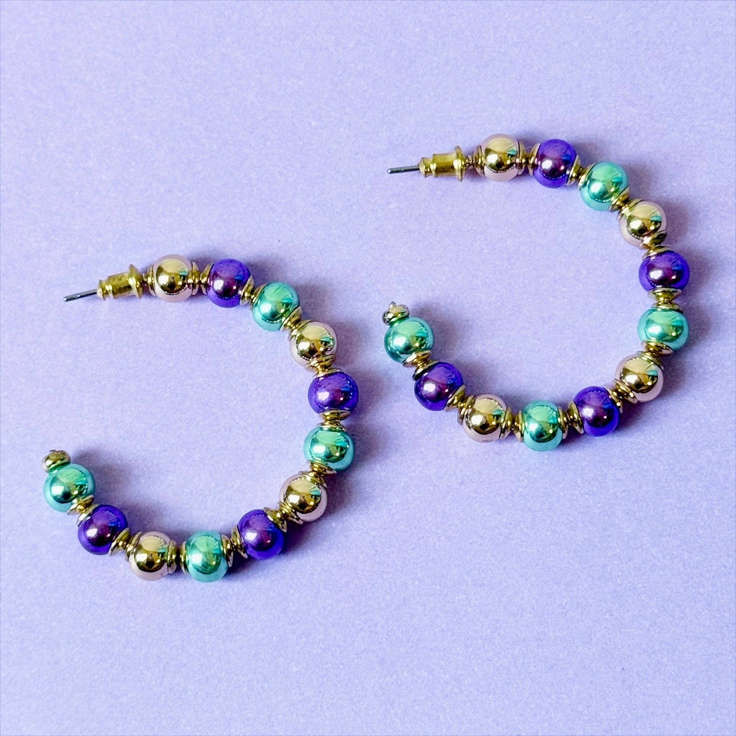Mardi Gras Beaded Hoops