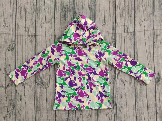 Mardi Gras Camo Hooded Long Sleeve