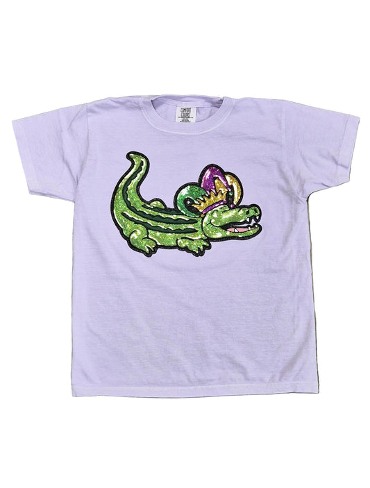 Mardi Gras Sequin Alligator Youth Tee
