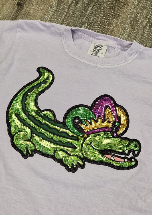 Mardi Gras Sequin Alligator Youth Tee