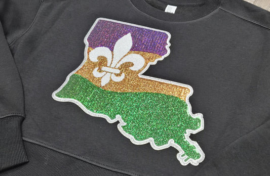 Mardi Gras Louisiana Sequin Ladies Cropped Sweatshirt