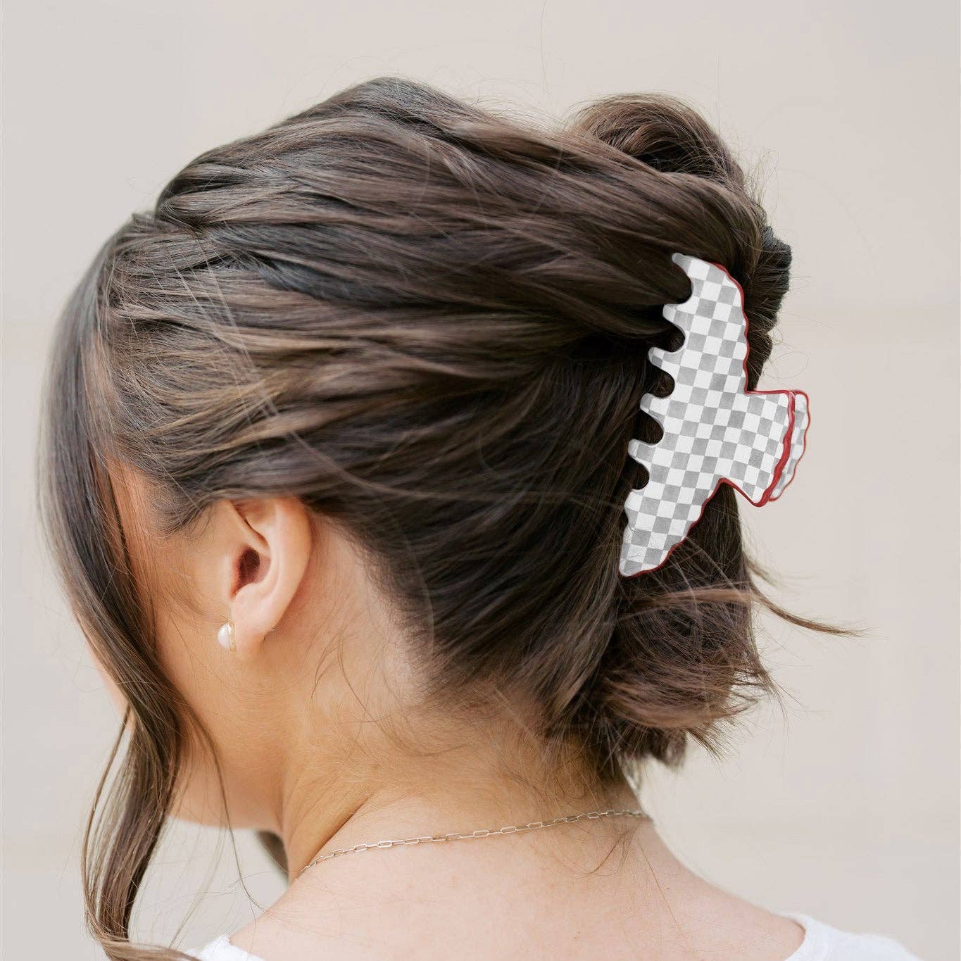 Red and Gray Scalloped Claw Clip