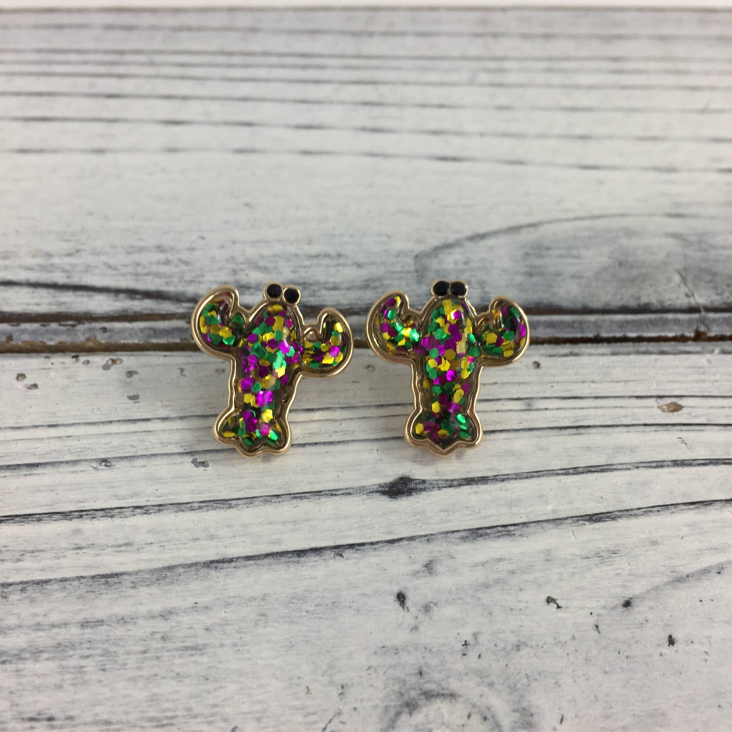 Mardi Gras glitter crawfish post earrings