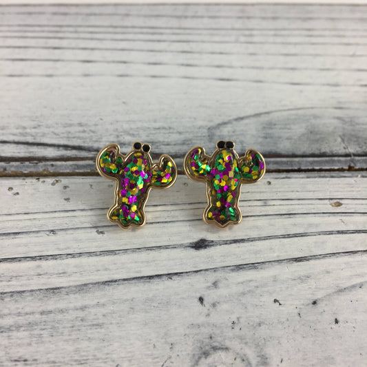 Mardi Gras glitter crawfish post earrings