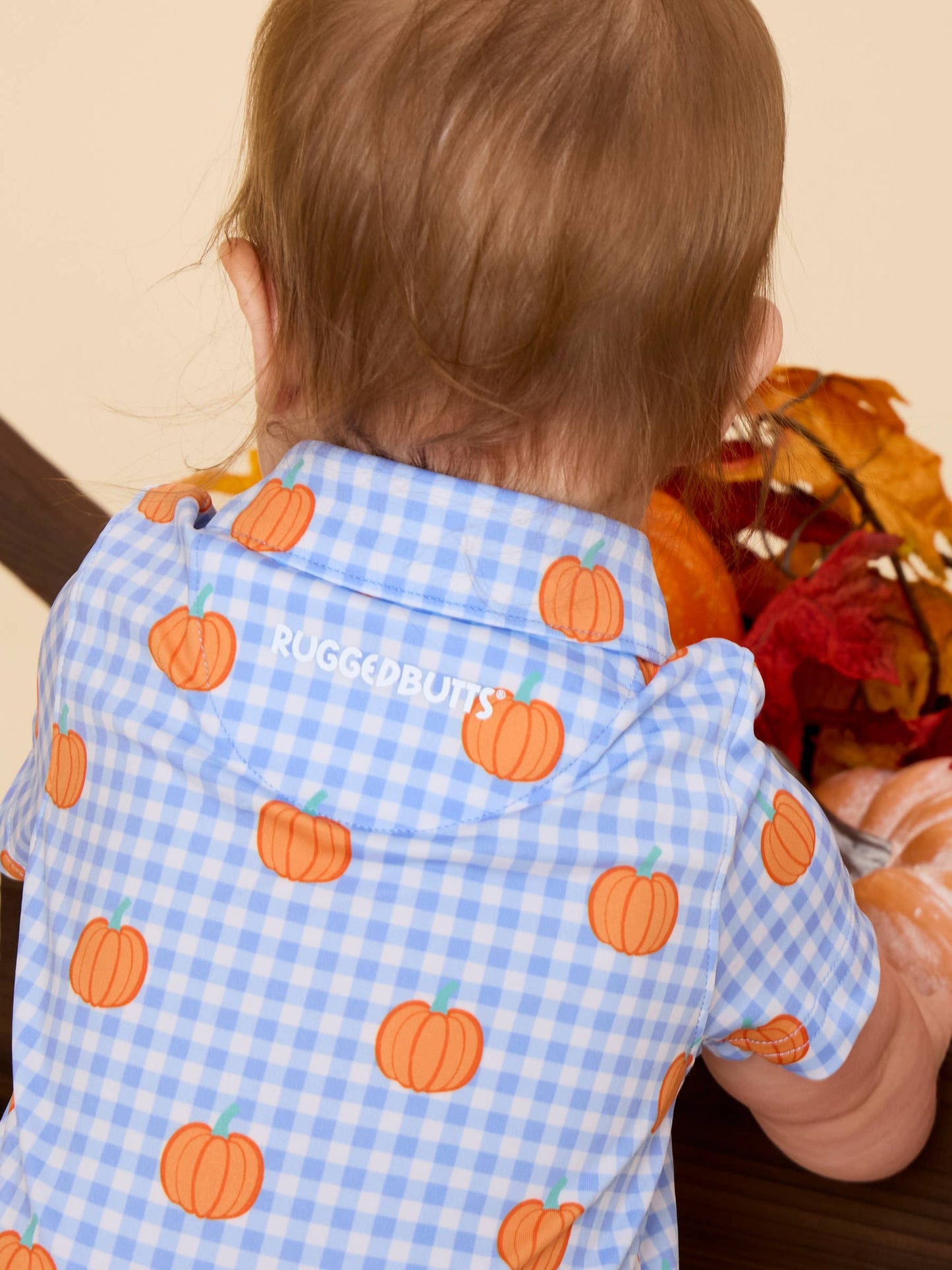Pumpkin Patch Gingham Short Sleeve Polo Romper