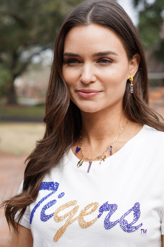 LSU Paper Clip Charm Necklace