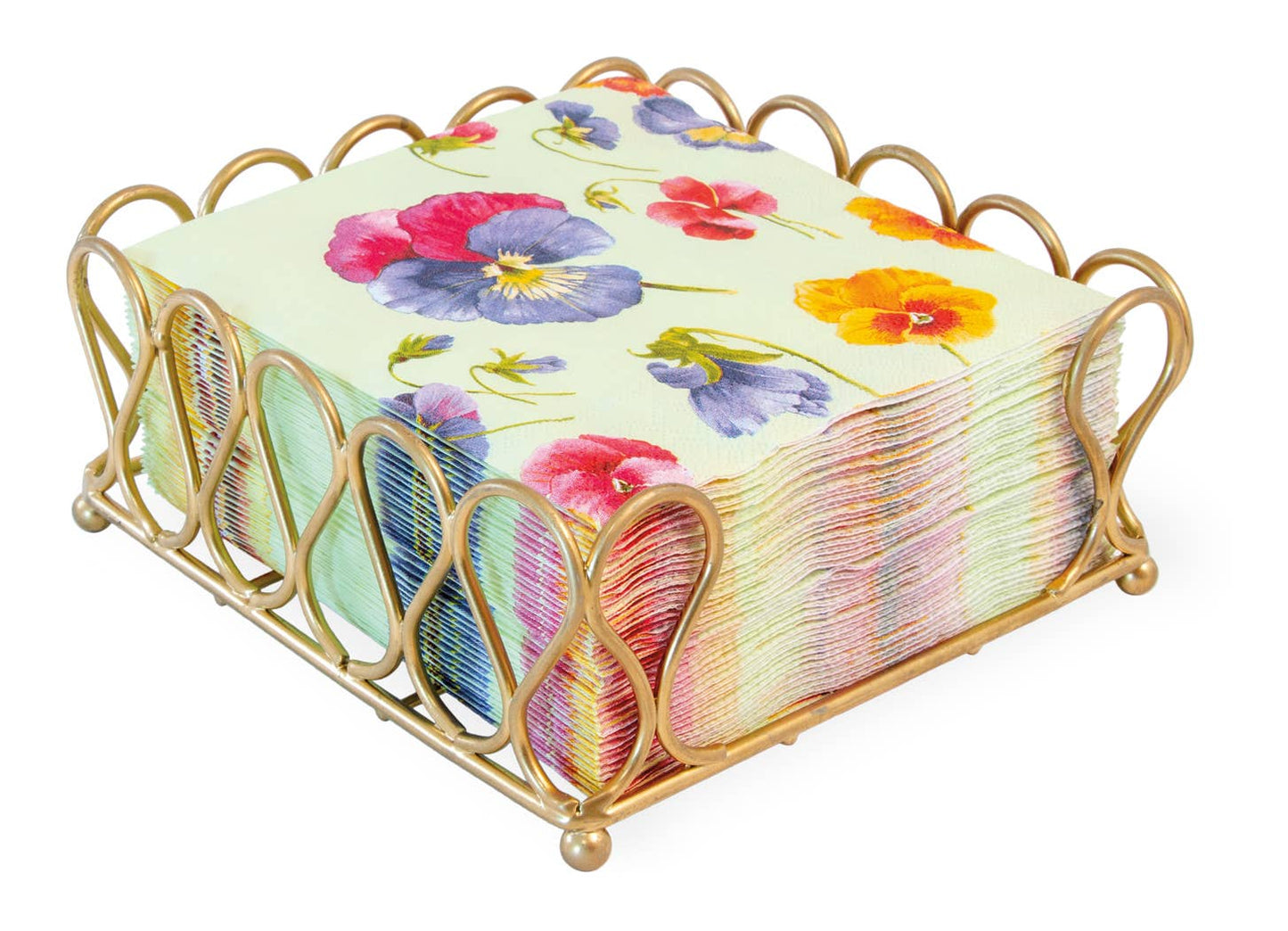 Paper Cocktail Napkin Metal Caddy Ribbon Gold