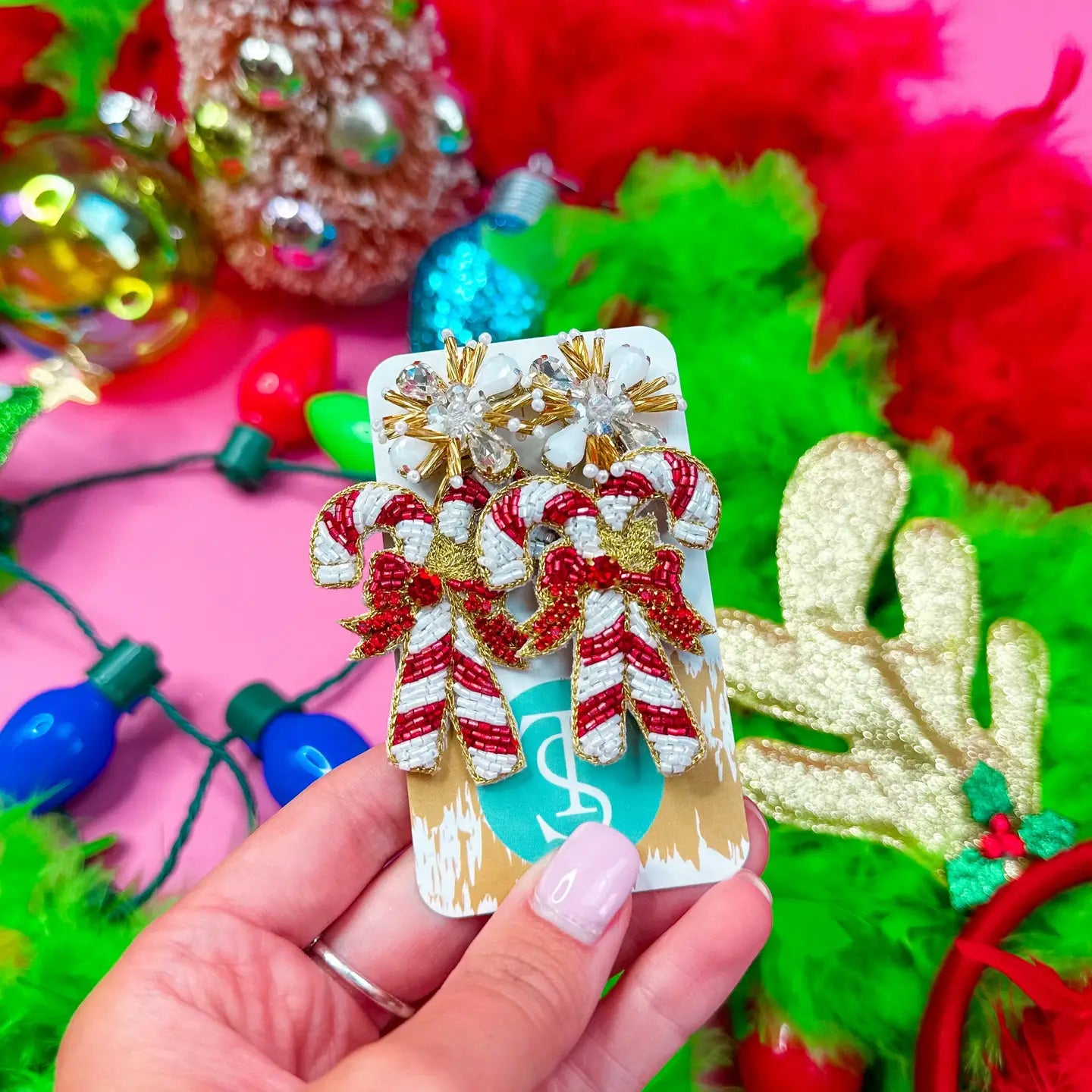 Beaded Candy Cane Earrings