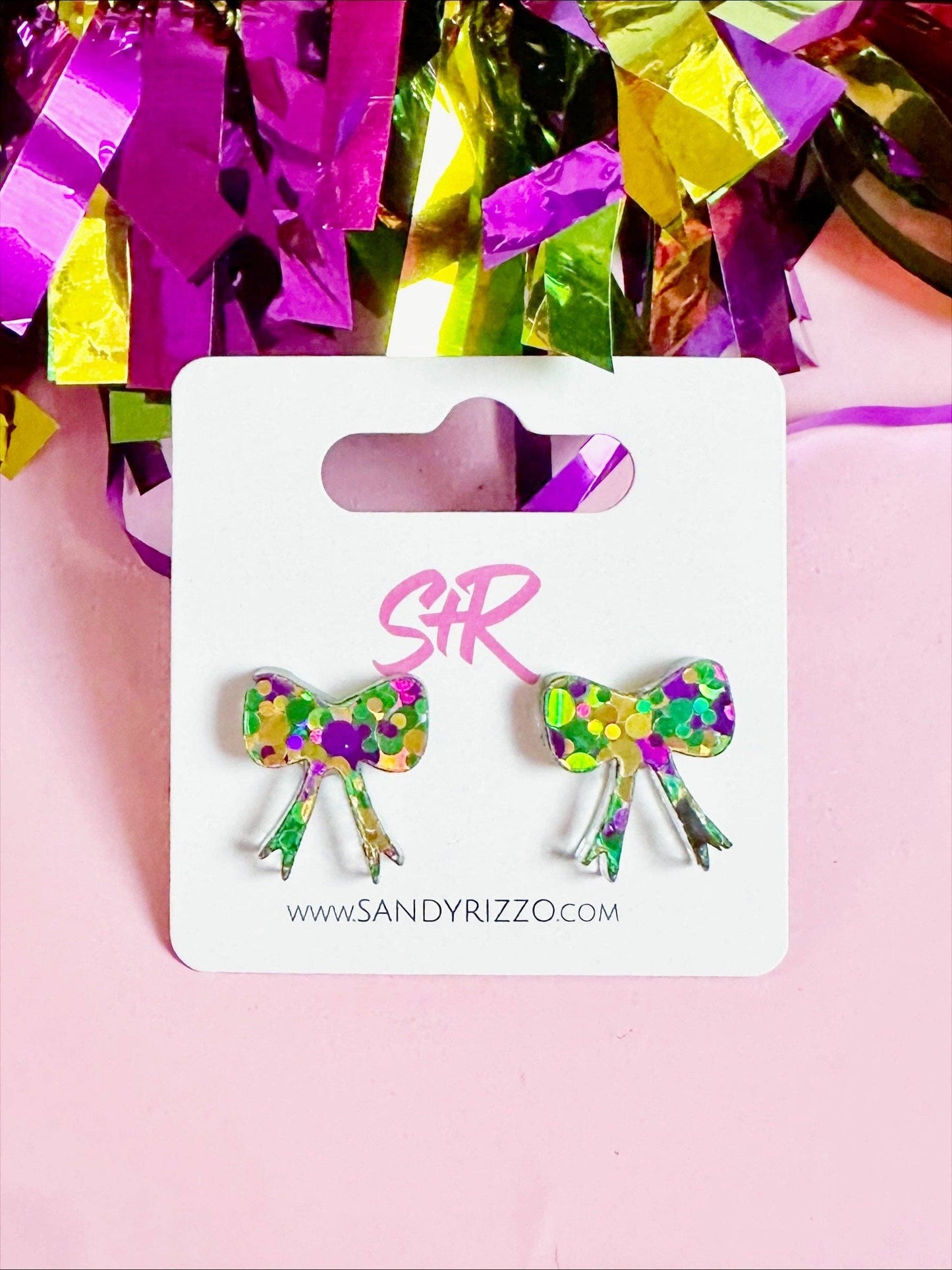 Mardi Gras Bow Stud Earring