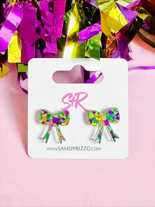 Mardi Gras Bow Stud Earring