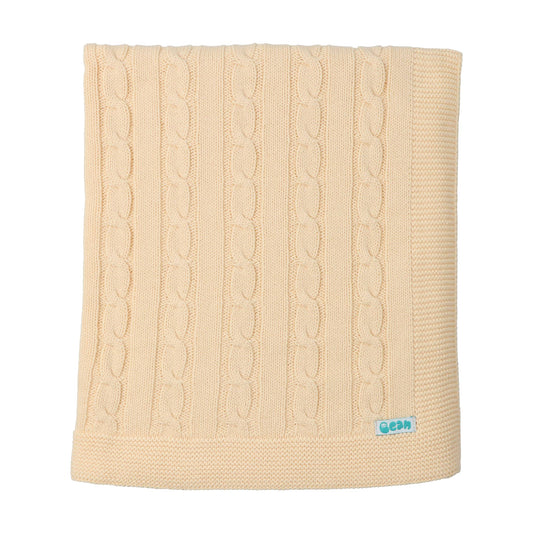 Baby Blanket with Braided Cotton Knit: Yellow