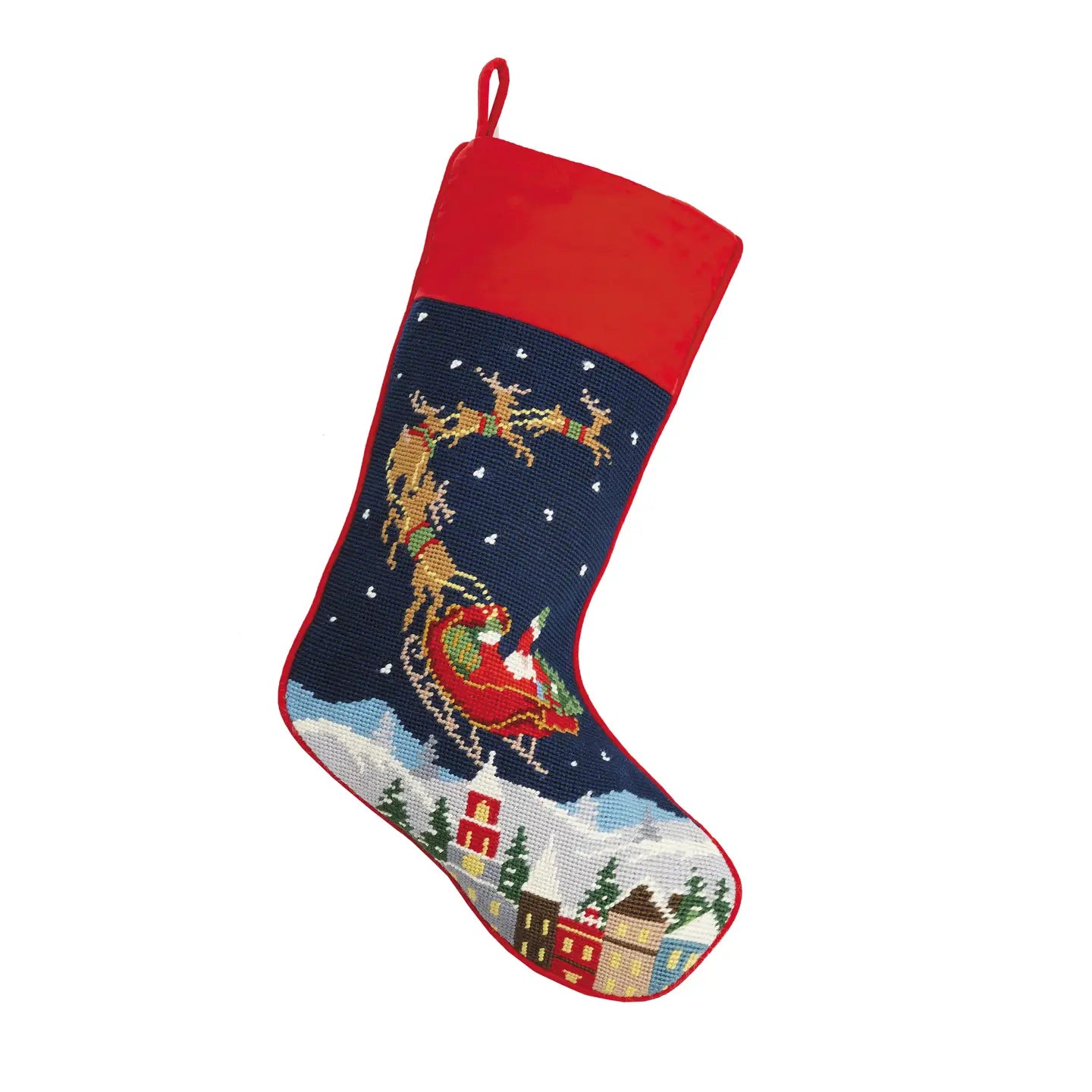 Santa and Reindeers Needlepoint Stocking